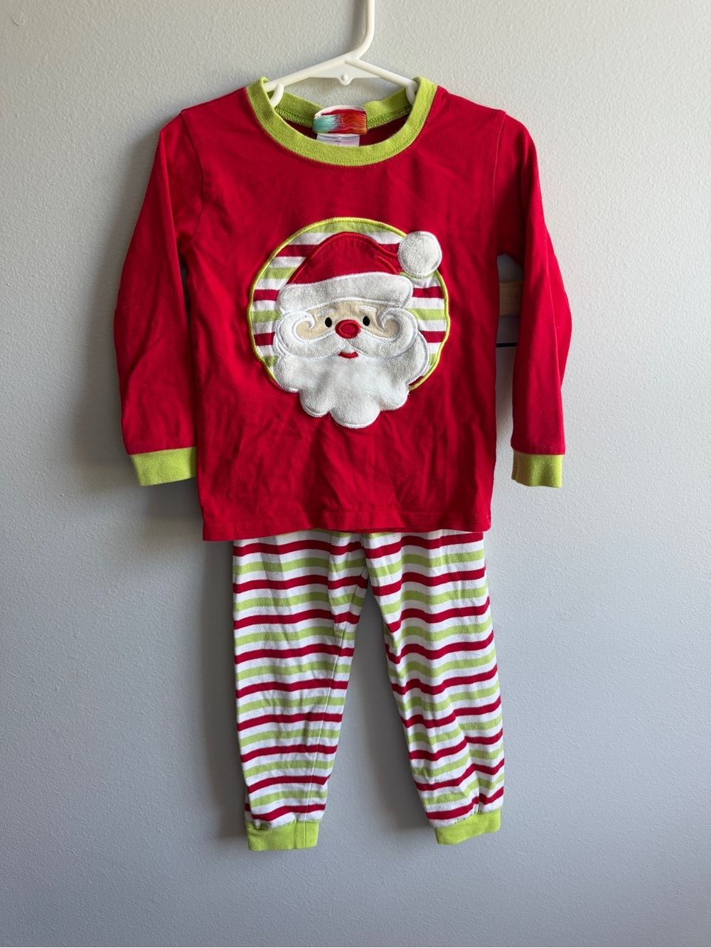 Kids Red Santa Stripe Pajama Set with Lime Trim
